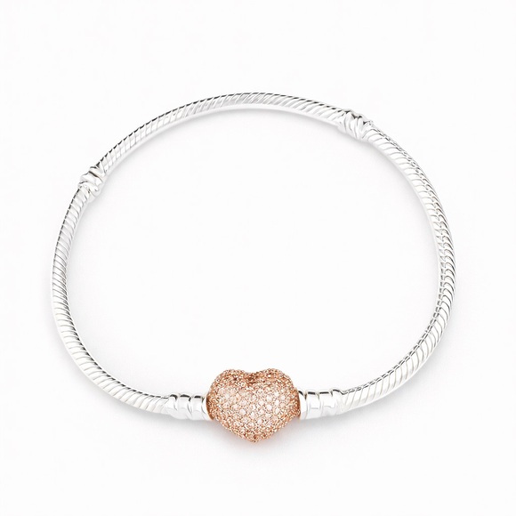 Pandora Jewelry - Silver Bracelet with Rose Gold Heart Charm 💜